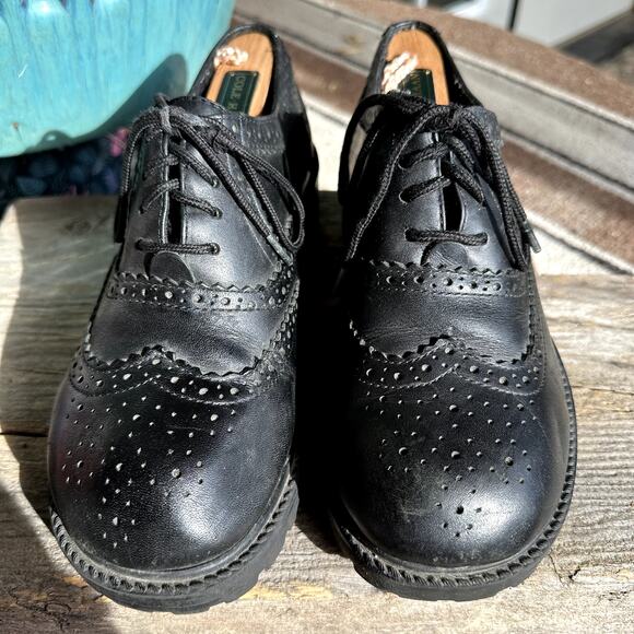 Black Leather Lace Up Derby Shoes Womens SZ 7 Chunky Lug Sole Witchy Whimsigoth - Picture 2 of 8